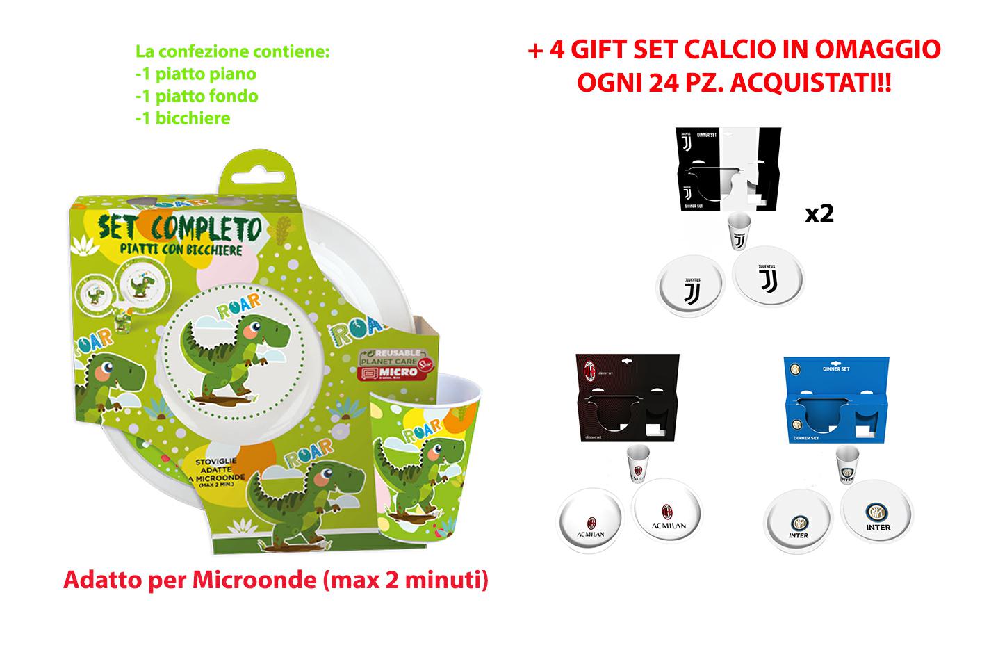 DINOSAURO SET 3 PZ.MICROONDE + GIFT SET CALCIO OMAGGIO