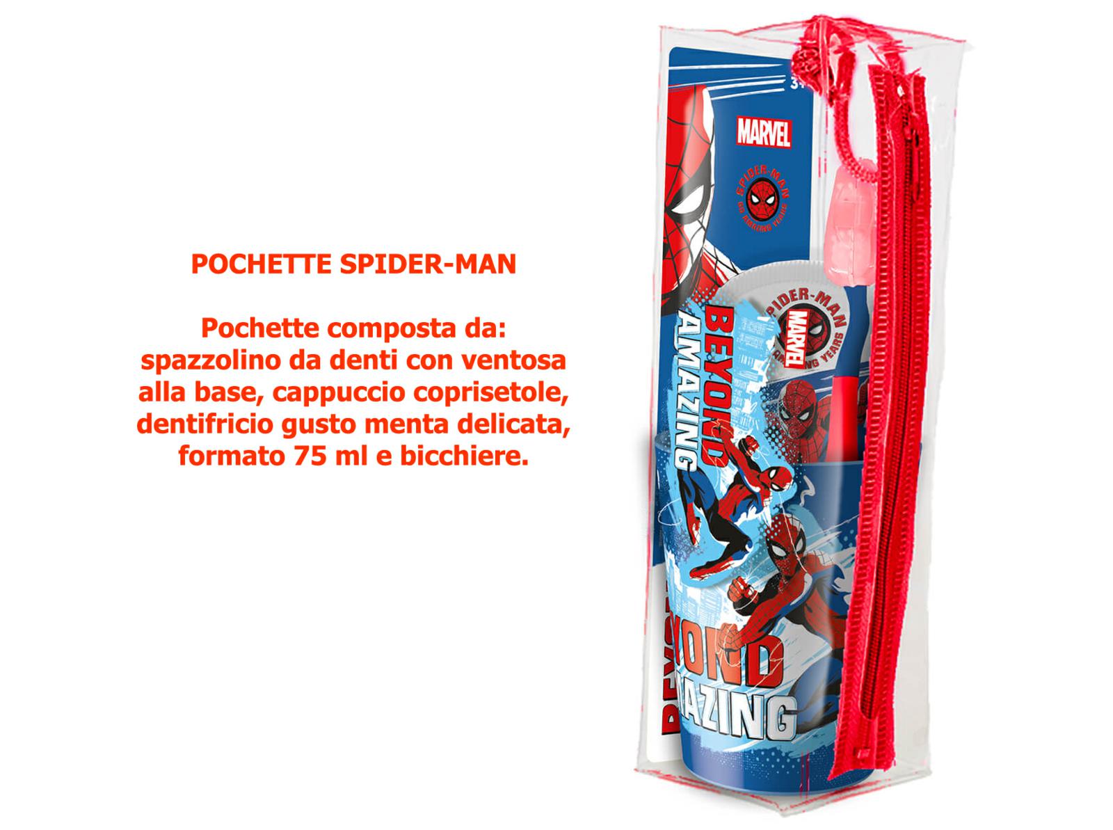 SPIDERMAN POCHETTE BICCHIERE SPAZZOLINO DENTIFRICIO ML.75